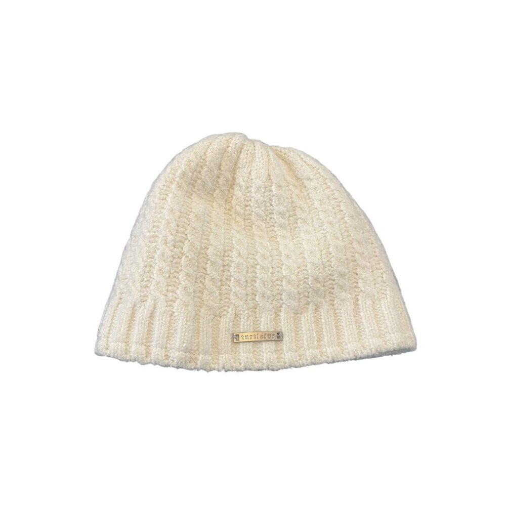 Turtle Fur Knit Beanie Womens Ivory Cable Knit Sherpa Lined Cozy Winter Hat